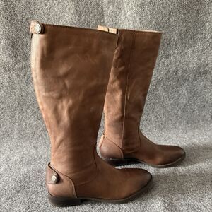 Arturo Chiang Brown Knee High Riding Boots Leather Zip Button 8.5M/38.5